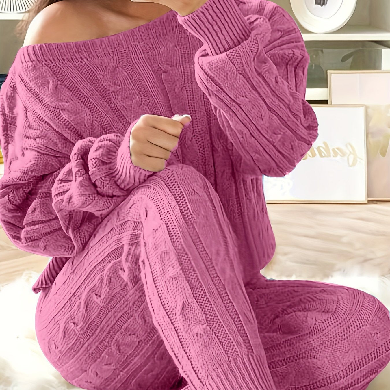 Girls Knit Sweater Set with Long Sleeves and Ribbed Details