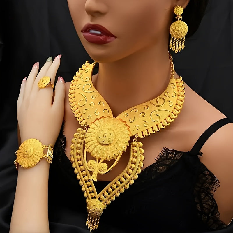 Middle Eastern Bridal Jewelry Set with Necklace Earrings Rings and Bracelets for Wedding Eid