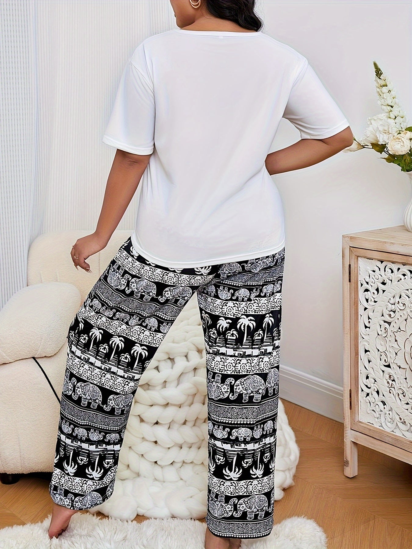 Baby Girl White Cotton Short Sleeve Top and Long Pants Pajama Set