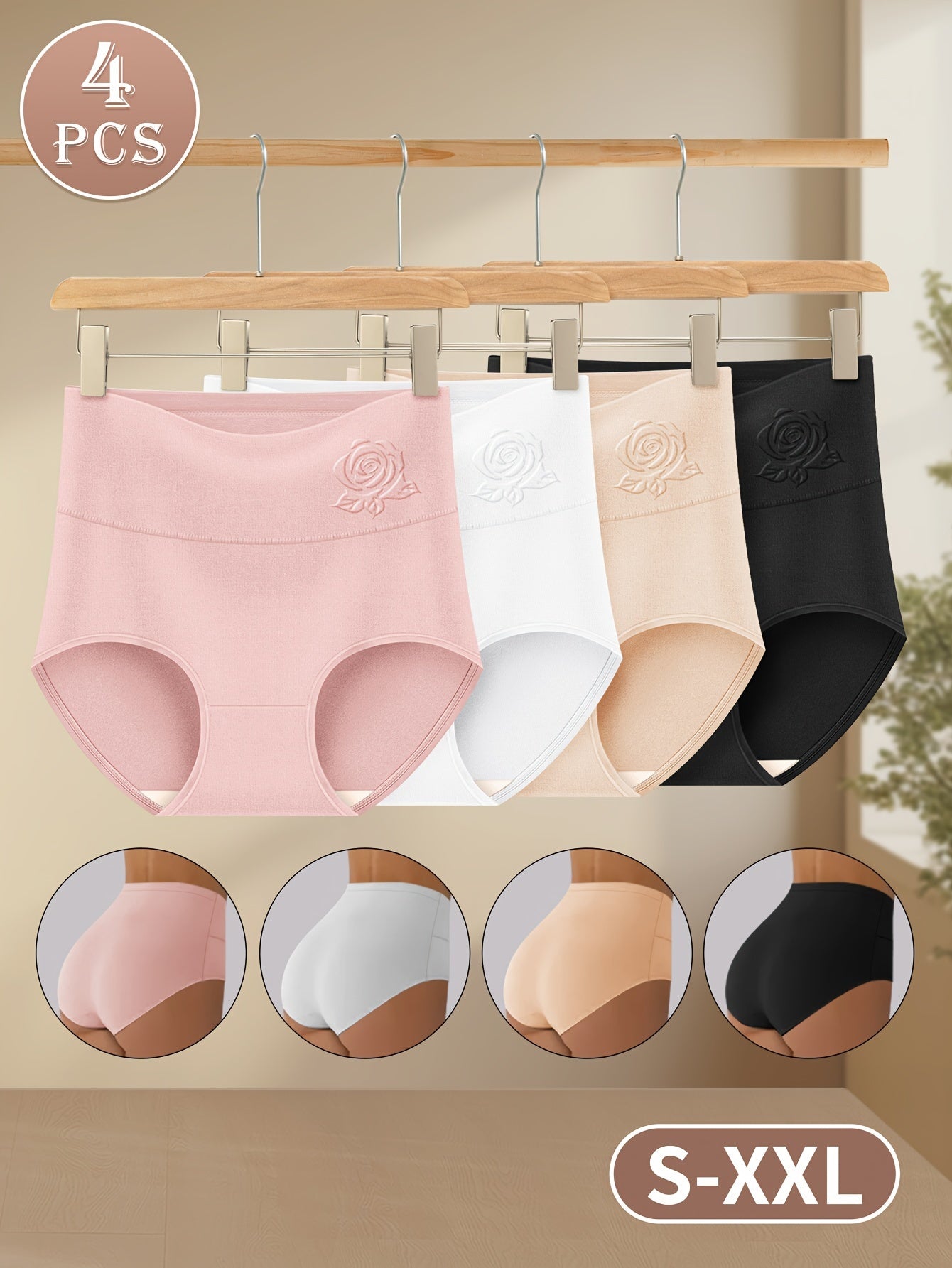 Women's High-Waisted Control Briefs Solid Colors Breathable Comfortable