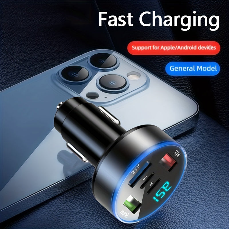 5-in-1 Car Charger with LED Display USB-C PD Quick Charge 3.0 Fast Charging