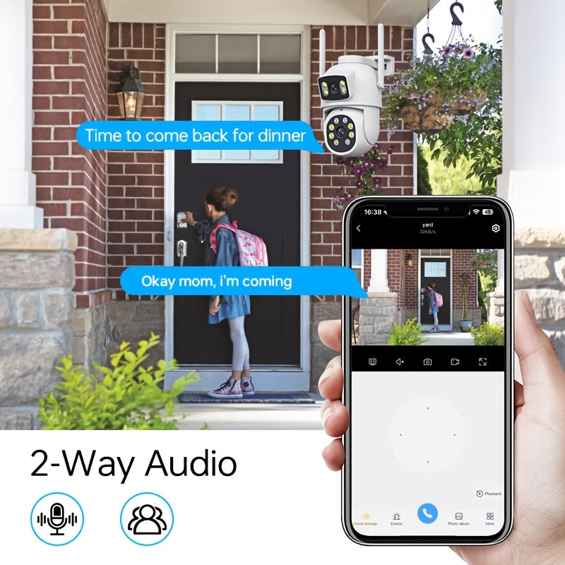 Dual Lens 4MP WiFi Security Cameras with 360° PTZ Two-Way Audio Night Vision and Motion Alerts