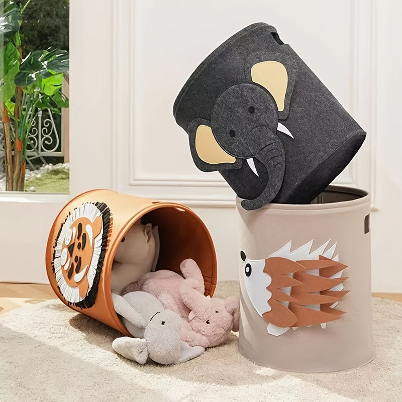 Cartoon Felt Storage Bin for Kids Toys Clothes 13.8x14.6 Inches