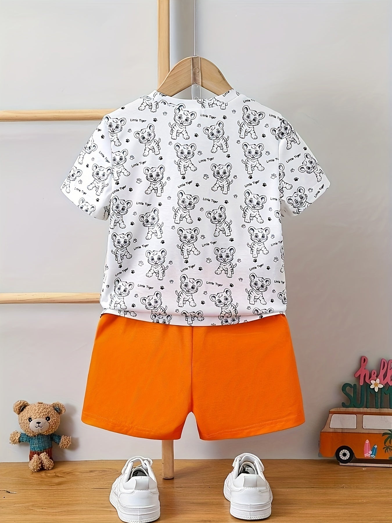 Boys Tiger Print Casual Outfit Set Short Sleeve T-Shirt and Shorts Summer Kids Clothing