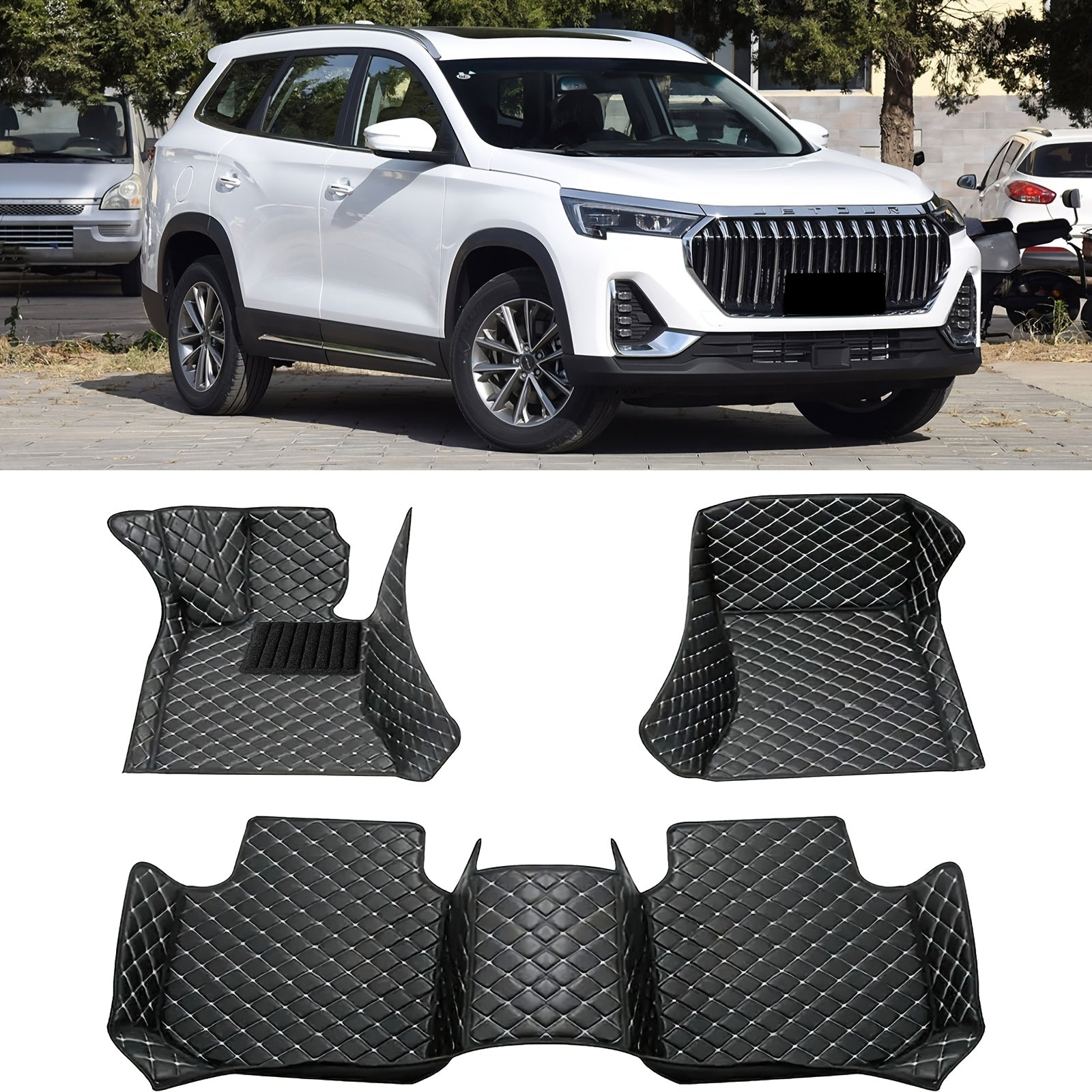 Car Floor Mats PU Leather Non-Slip Waterproof Dustproof Quilted for Sedans