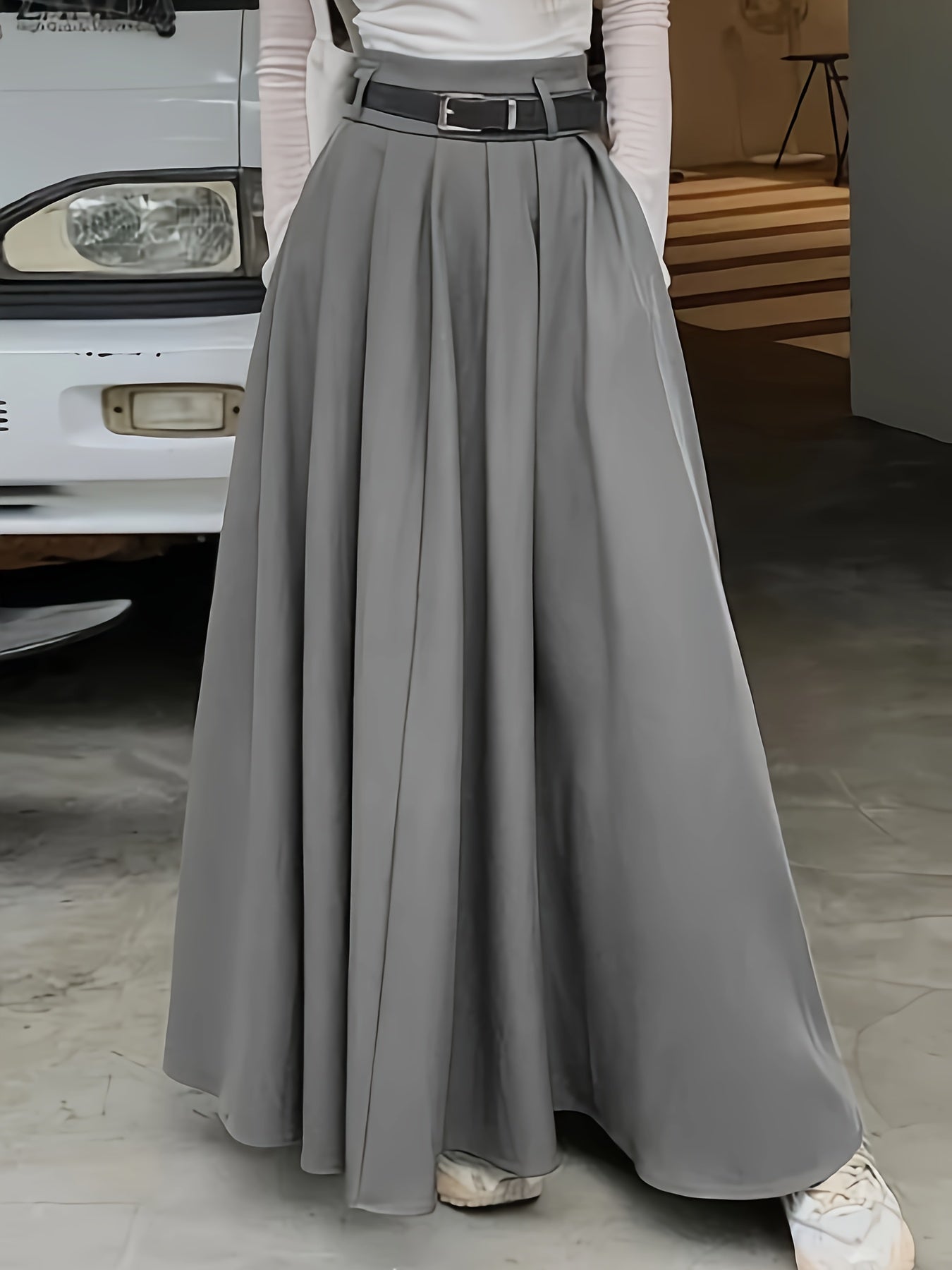 Women's High Waist Maxi Skirt with Dual Pockets Solid Color Spring Summer Elegant Loose