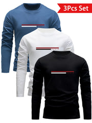 Men's Long Sleeve Cotton T-Shirts Casual Spring Fall Breathable Comfortable Set of 3