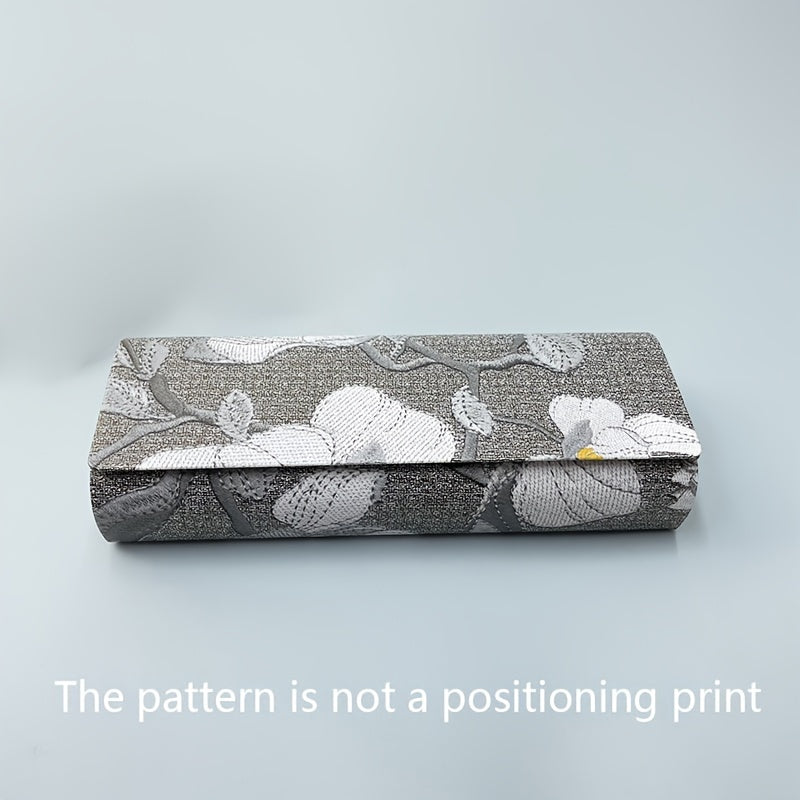 Floral Print Hard Eyeglass Case with Magnetic Leather Closure Stylish Sunglass Storage Box