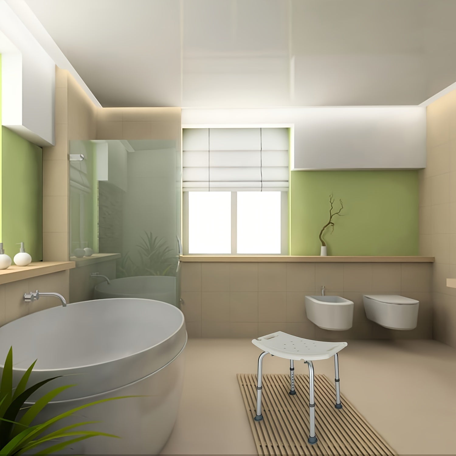 Adjustable Shower Chair for Elderly Disabled Aluminum Seat Non-Slip Feet White