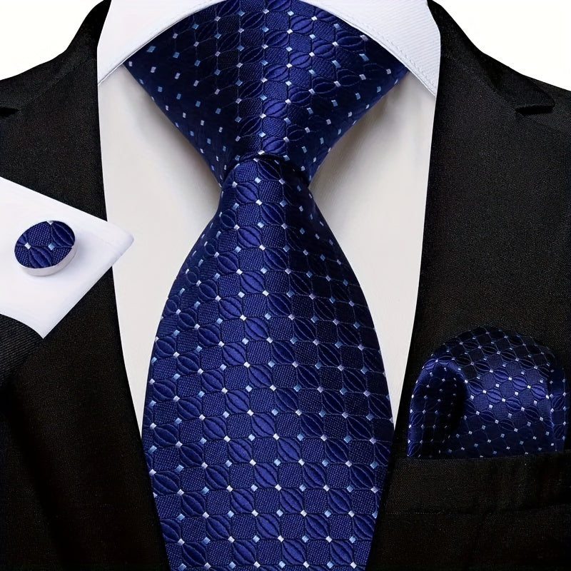 Men's Polyester Necktie Set with Woven Paisley Pattern and Matching Cufflinks for Business and Formal Wear