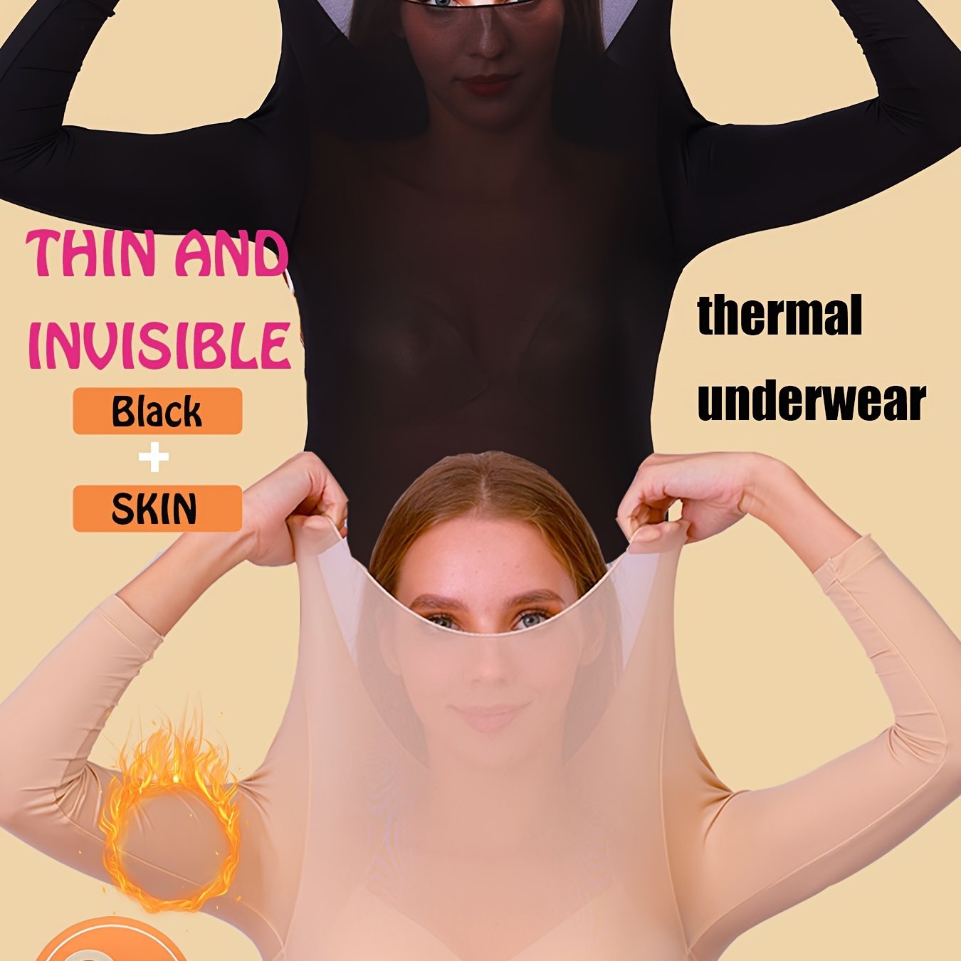 Women’s Ultra-Thin Long Sleeve Thermal Tops Set for Fall Winter Solid Color