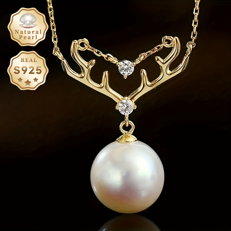 Women's Necklace with Freshwater Pearl Pendant 10-11mm Sterling Silver Gift Box