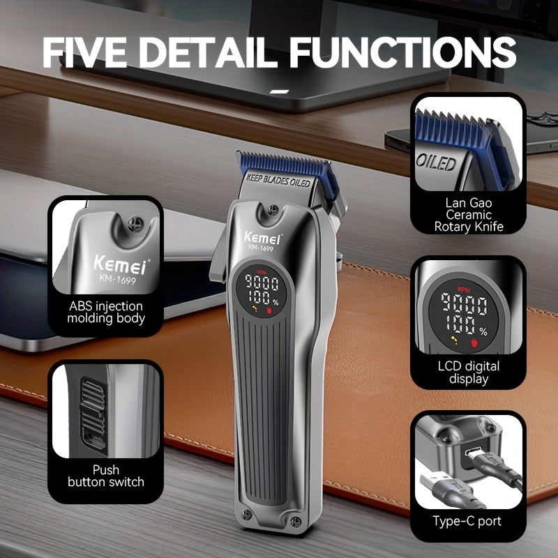 Electric Hair Clipper with Blue Diamond Blades Ergonomic Design LED Display Multiple Speed USB Rechargeable for Men