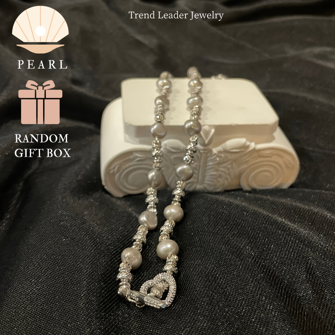 Freshwater Pearl Necklace with Zirconia Heart Clasp and Natural Pearls for Women