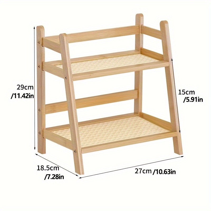 Rustic Cream Bamboo Ladder Shelf with Woven Texture for Storage and Organization