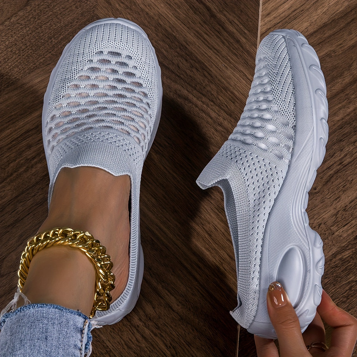 Women's Slip-On Backless Sneakers Breathable Knit Mesh Casual Shoes Plus Size