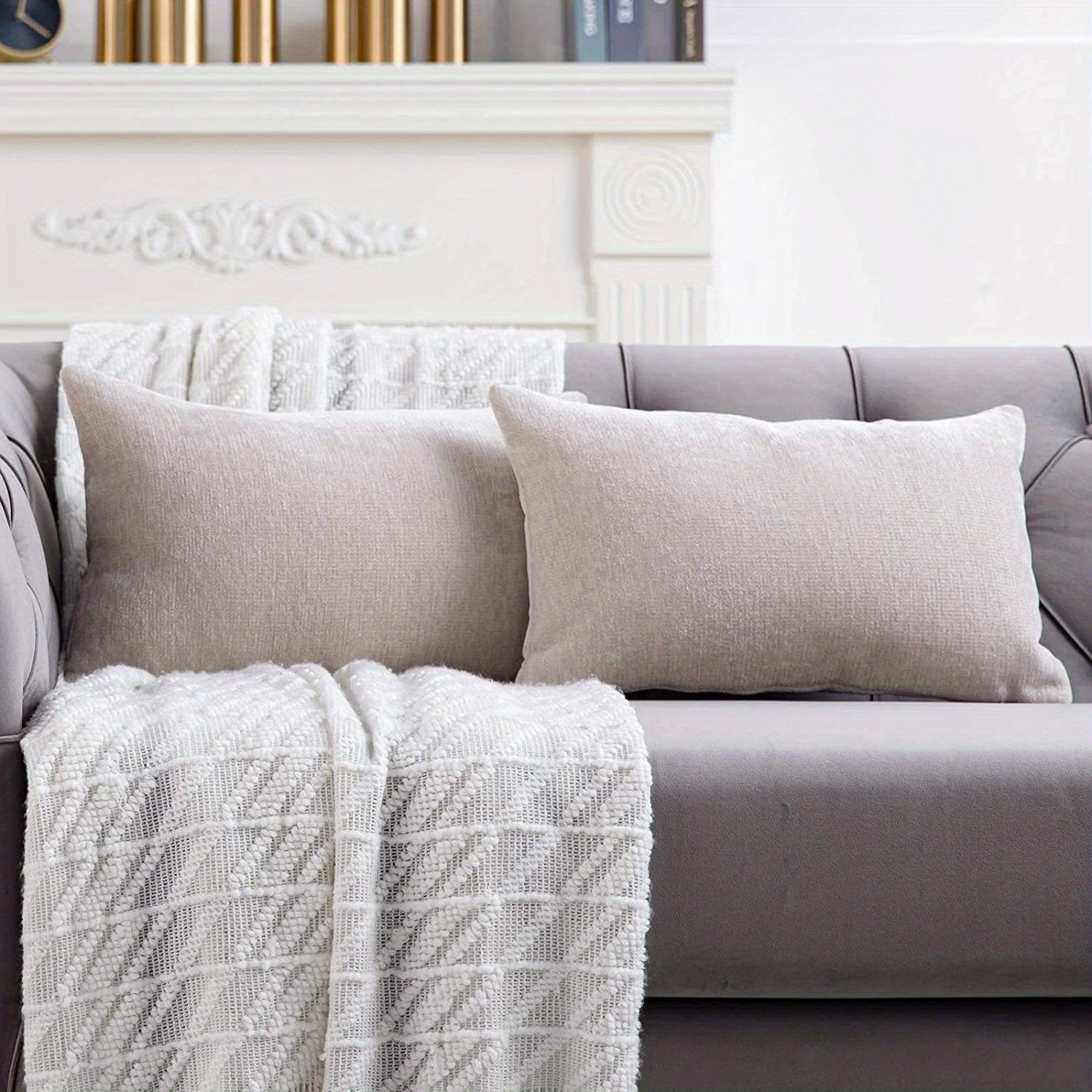 2 деревенских чехла для подушек из шенилла для декора домашнего дивана - мягкие и уютные квадратные чехлы для подушек.