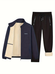 Men's Winter Fleece Set Long Sleeve Letters Pattern Casual Sports Warm Clothing