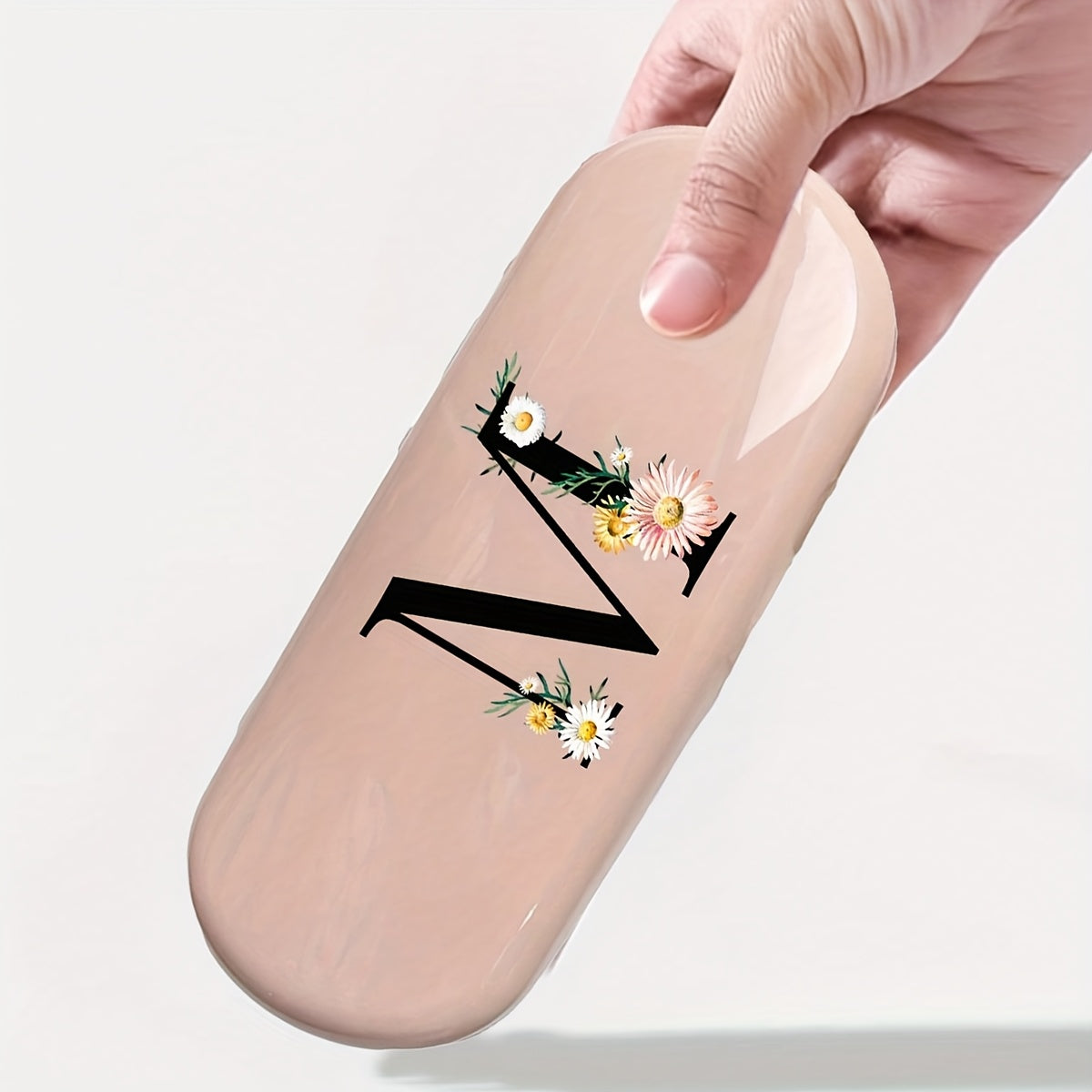 Pink Floral Monogram Glasses Case Waterproof Dustproof Compact Plastic Storage Box for Men and Women