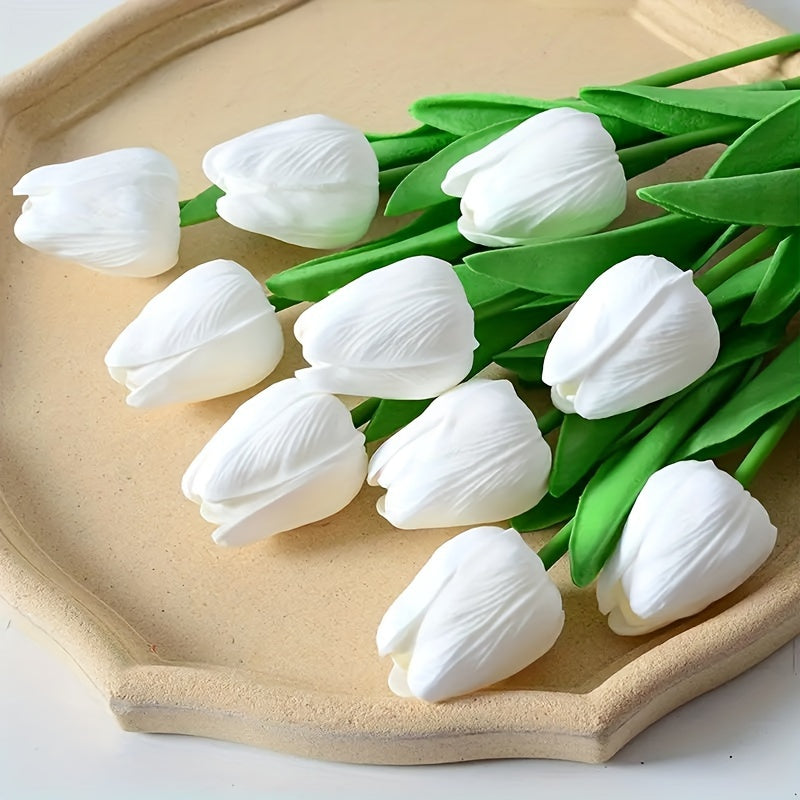 10pcs White Tulip Artificial Flowers for Weddings, Spring Wreaths, Home Decor