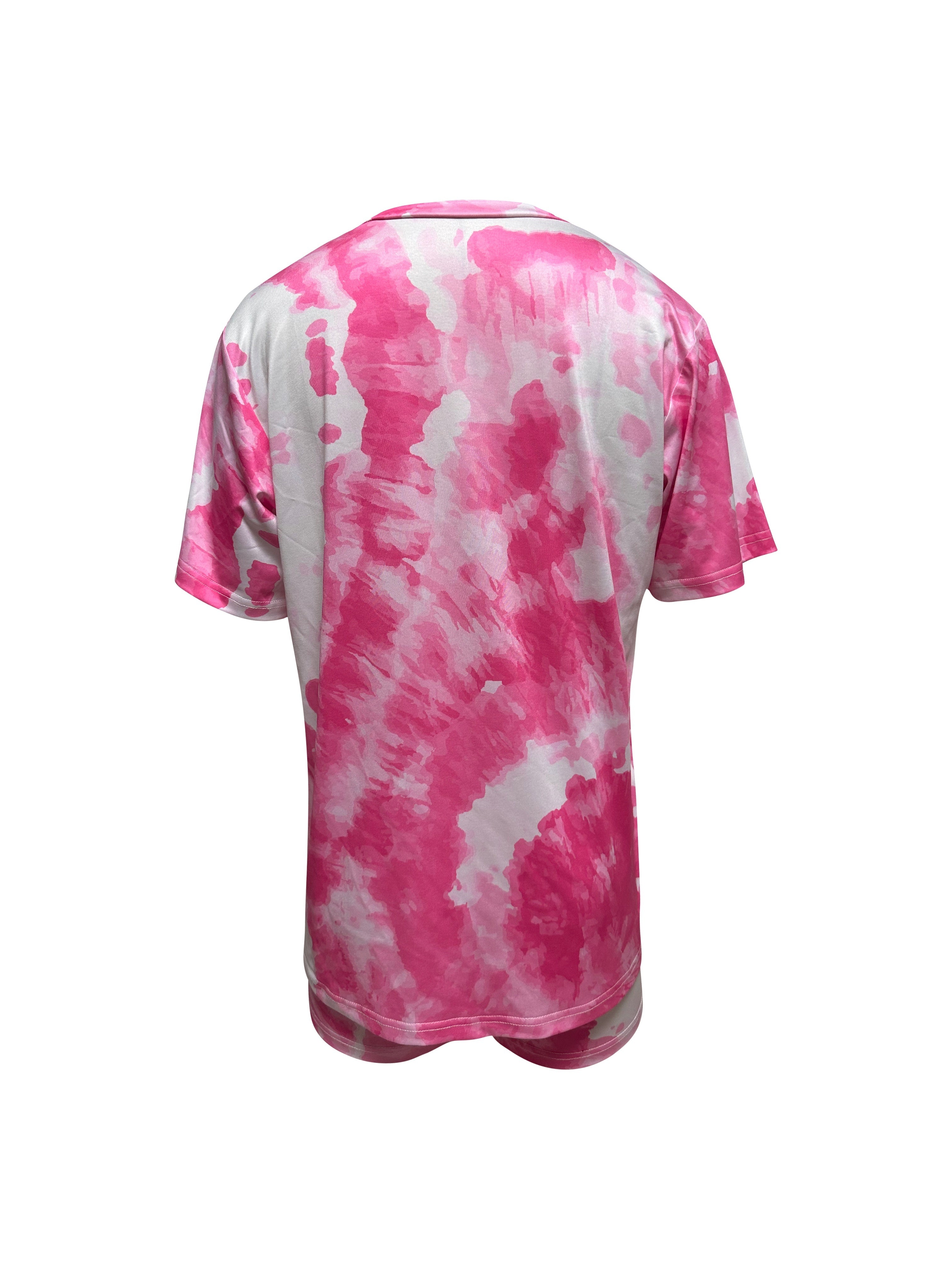 Women's Tie Dye Lounge Set Short Sleeve Crew Neck Top and Shorts for Sleepwear and Loungewear