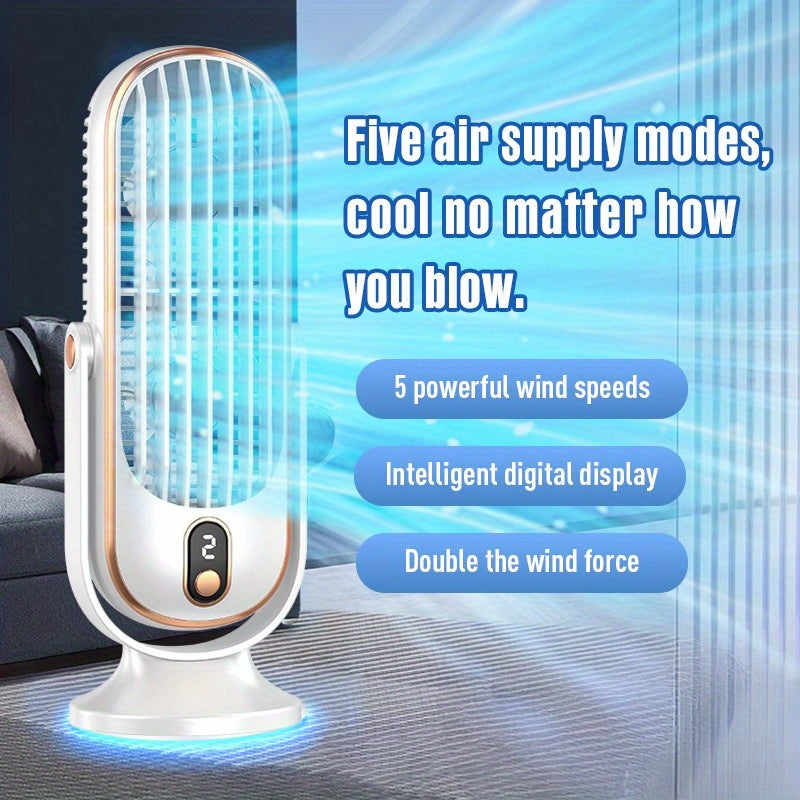Portable USB Cooling Fan with 5 Speeds Digital Display Rechargeable Mini Desktop Fan for Home Office Travel Outdoor