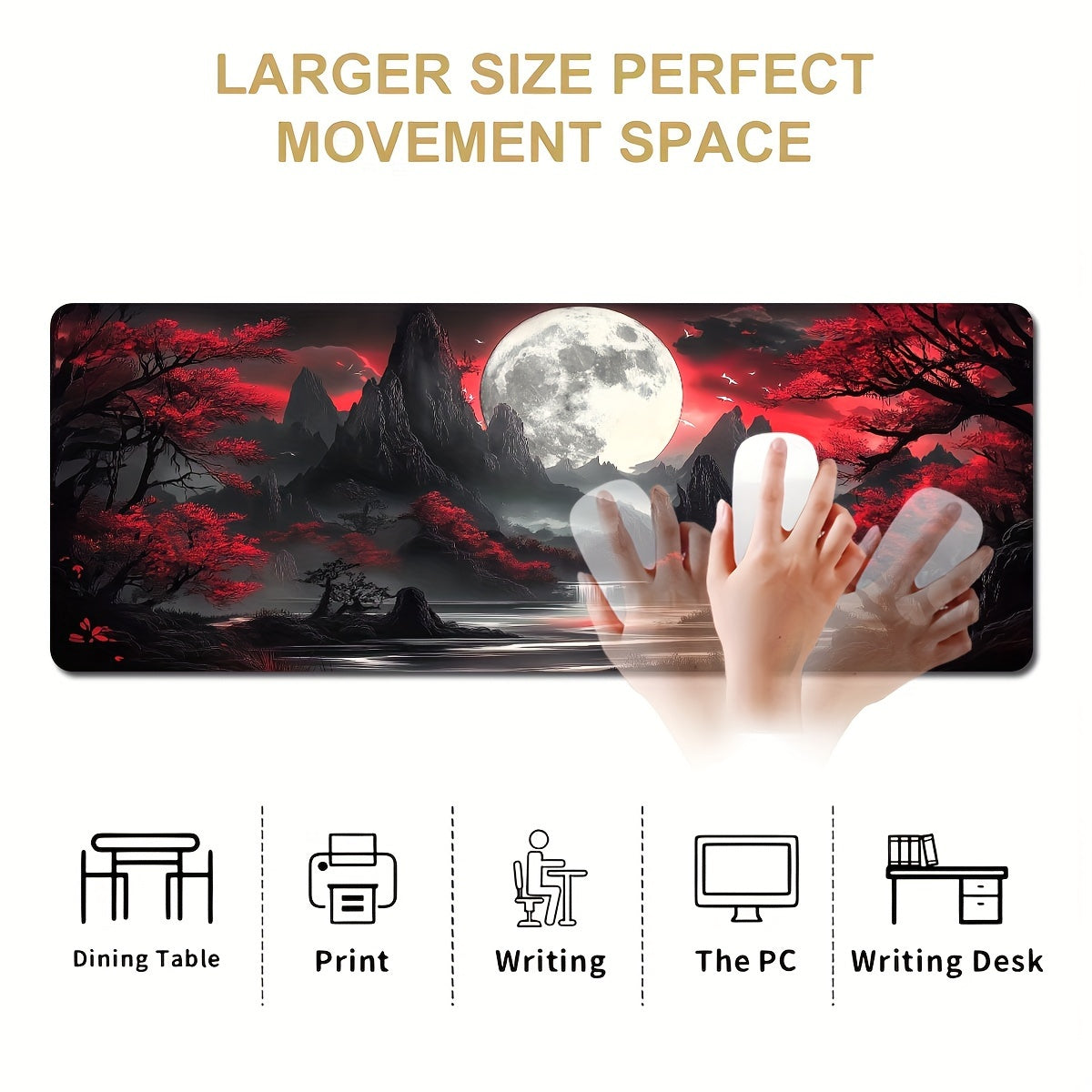 Large Dark Moon Gaming Keyboard Pad with Non-Slip Rubber Base and Precision Stitching