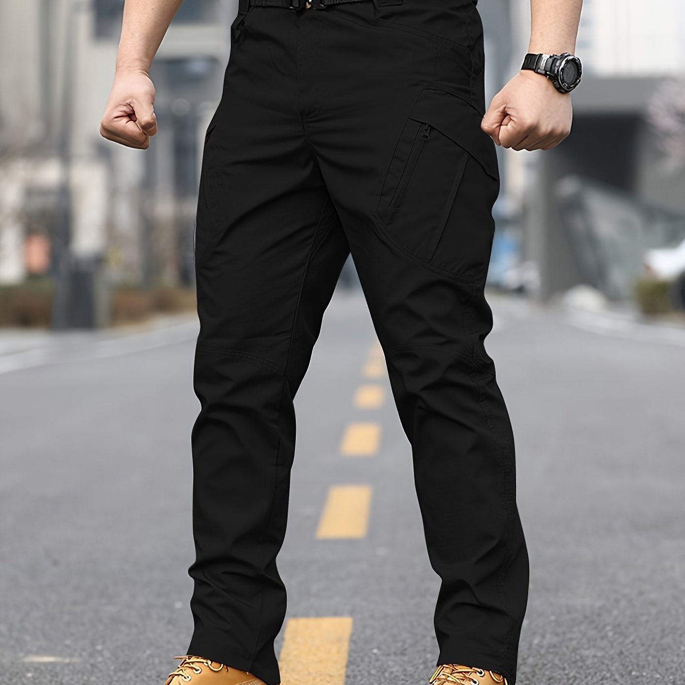 Men's Slim Tactical Pants Polyester All-Season Casual Outdoor Military Training