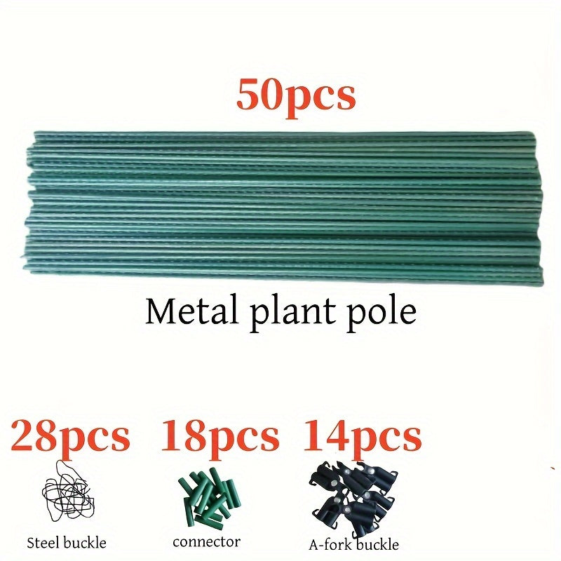 50 Pack Metal Garden Stakes 89.92cm with Accessories for Plant Support