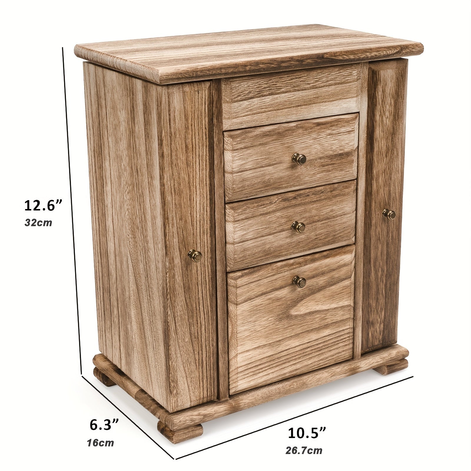 Organizador de joyas de madera rústica con espejo y 4 capas para anillos, pendientes y collares