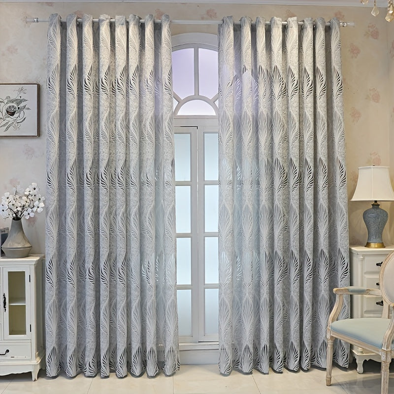 Jacquard Window Sheer Curtain with Leaf Design for Living Room Bedroom Balcony
