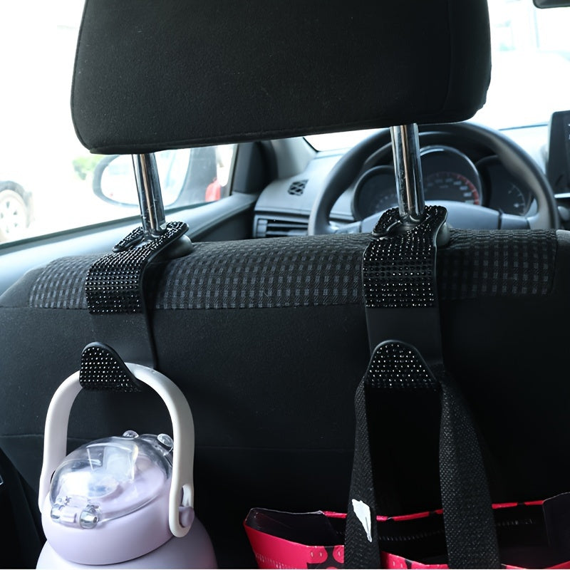 Ayollar uchun rhinestone avtomobil qoqichlari, yashirin o'rindiq orqa saqlash, bardoshli plastmassa, 2 ta paket