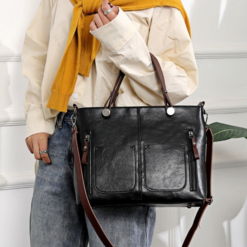 Bolso tote de estilo vintage para mujer, color marrón, con correa ajustable, gran capacidad y múltiples bolsillos