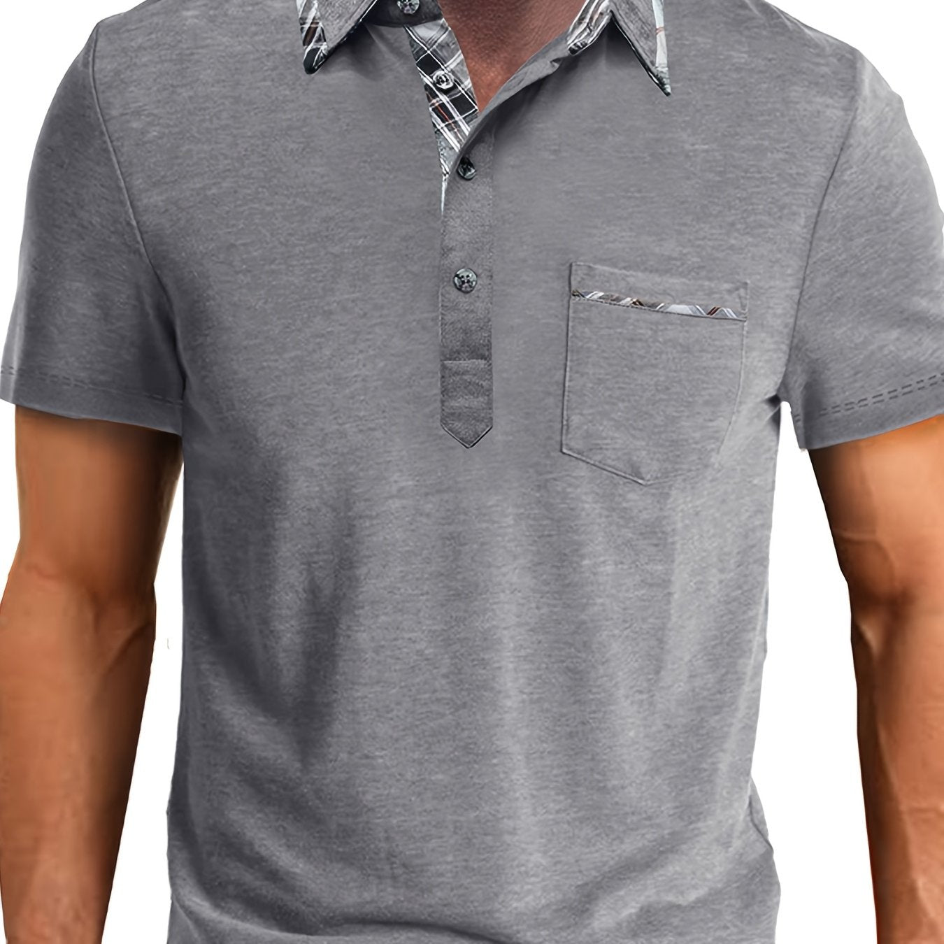 Erkaklar uchun qo'shimcha o'lchamdagi cho'ntakli polo ko'ylak, plitka yaka, biroz cho'ziladigan to'qima (77% polyester, 19% viskoza, 4% elastan), yozda 180g/m² og'irlikda ideal.