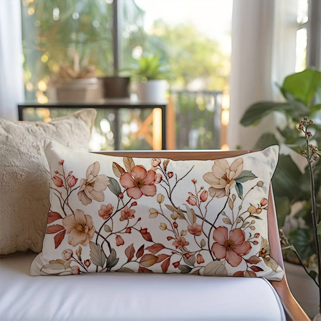 Wildflower Fall Design Lumbar Cushion Cover 30x50cm Linen Floral Pillow Case