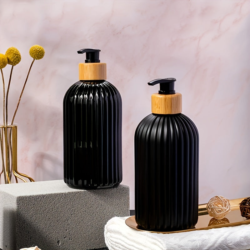 Juego de dispensador de jabón líquido en plástico de 500 ml con bomba de bambú para cocina y baño
