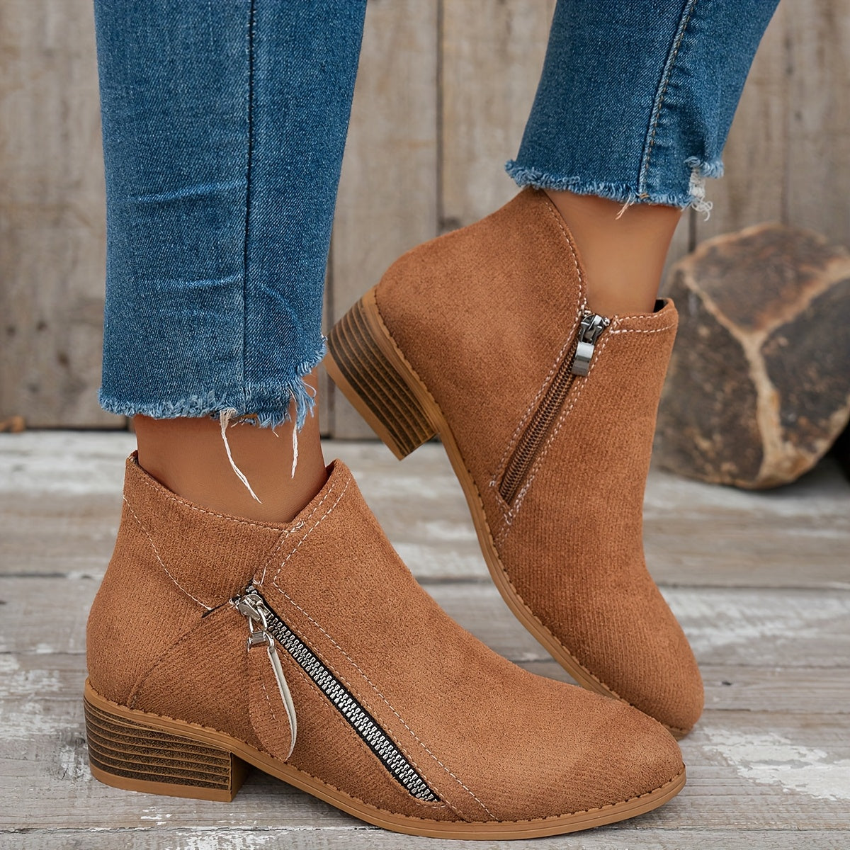 Women's Chunky Heel Chelsea Boots with Zipper Ankle Booties All-Season