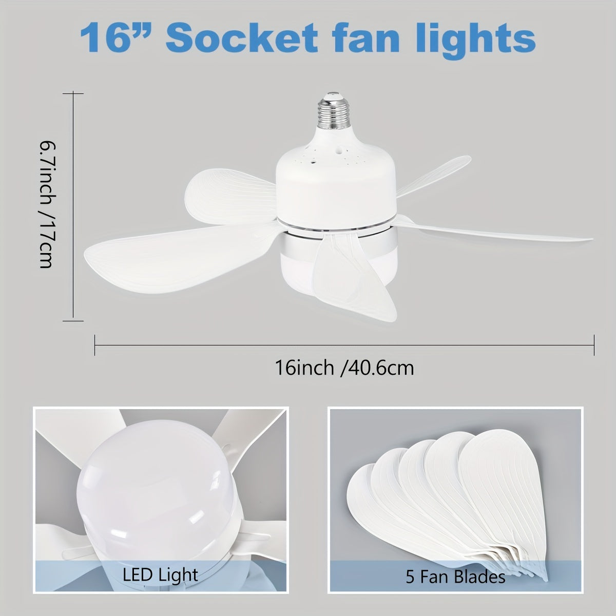 White Smart Ceiling Fan Light with Remote E26 E27 LED Indoor 3 Speed Modes