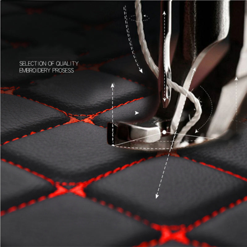Universal Car Floor Mats and Trunk Pads Black PU Leather Double Layer Set