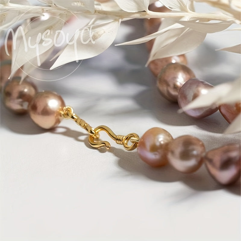 Purple and Pink Freshwater Pearl Necklace with 10-12mm Pearls and Gold Clasp