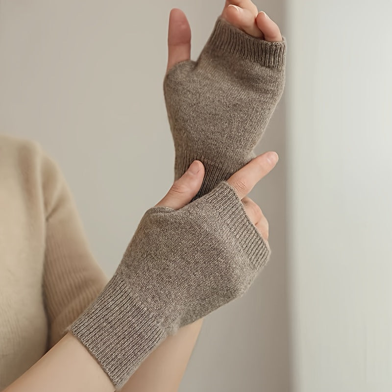 Women's Cashmere Mittens Hand-Knitted Warm Elastic Easy Care