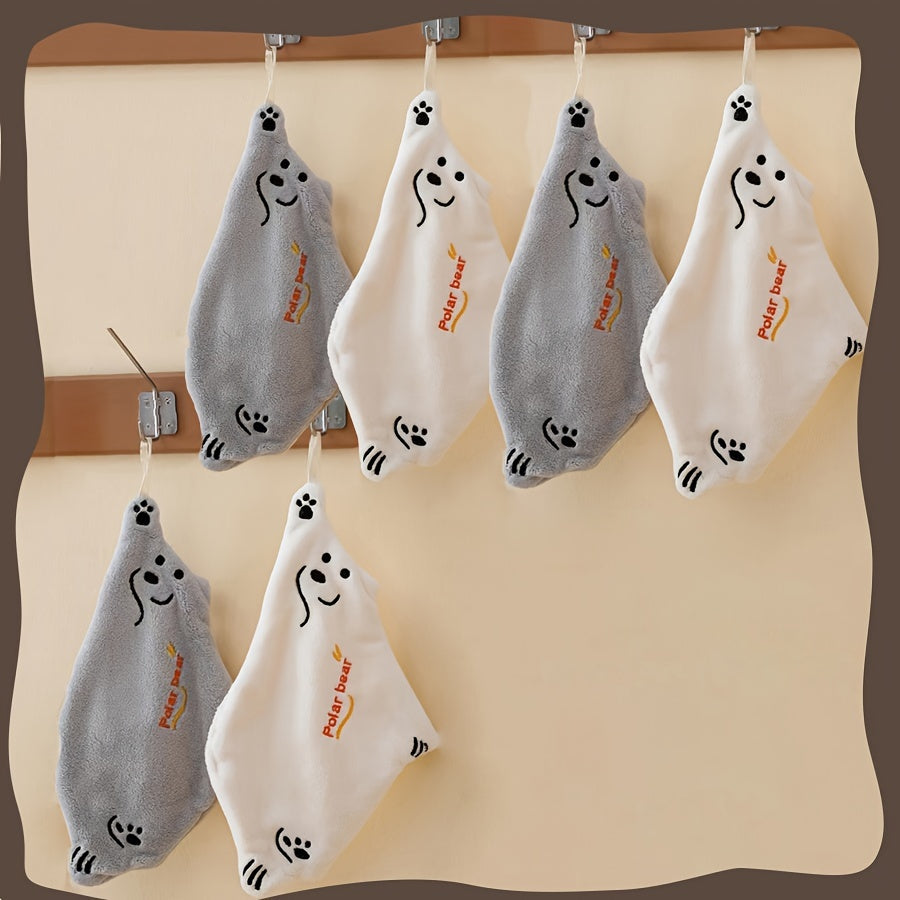 Polar Bear Hand Towels Coral Fleece Quick-Dry Absorbent Kitchen Bathroom Modern 300gsm