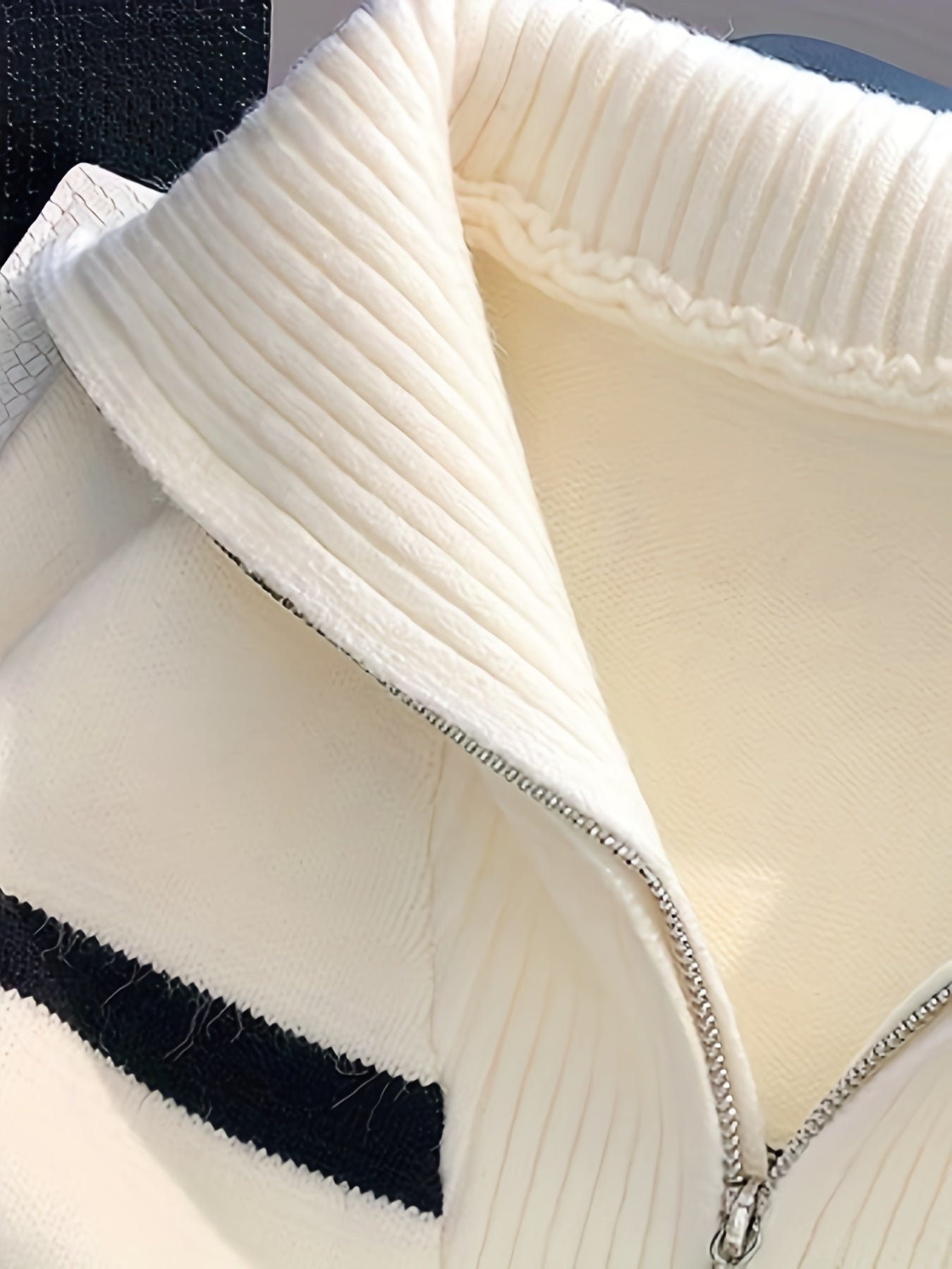 Women's Striped Zip-Up Sweater with High Neck, Long Sleeves, Spring Fall Casual Knit