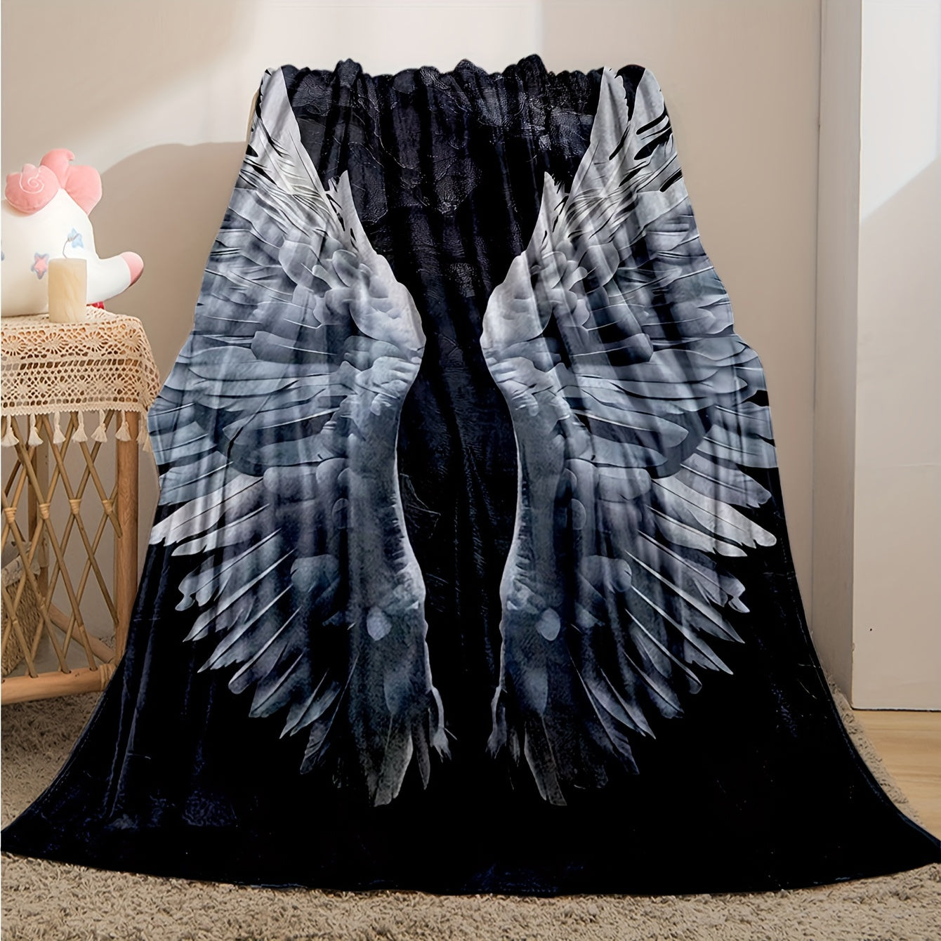 Angel Wings Throw Blanket Cozy Knit Fabric for Home Sofa Dorm Office