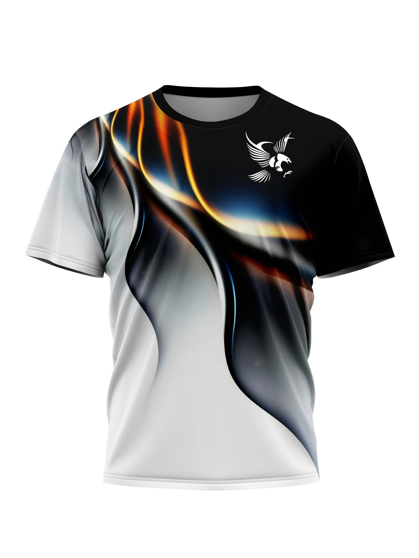 Erkaklar uchun zamonaviy va qulay bosma T-ko'ylak, 100% poliester to'qima matosidan tayyorlangan, ozgina cho'ziluvchan va odatdagi kesimda.