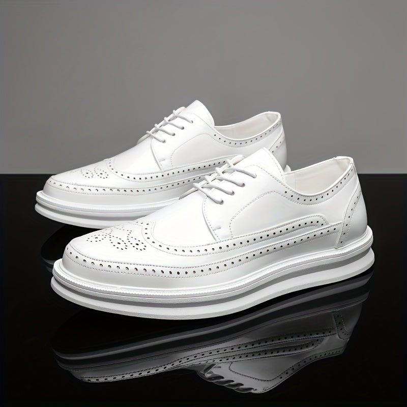 Men's White Block Shoes with Thick Sole Lace-Up Round Toe All-Season Casual Business Wedding Office