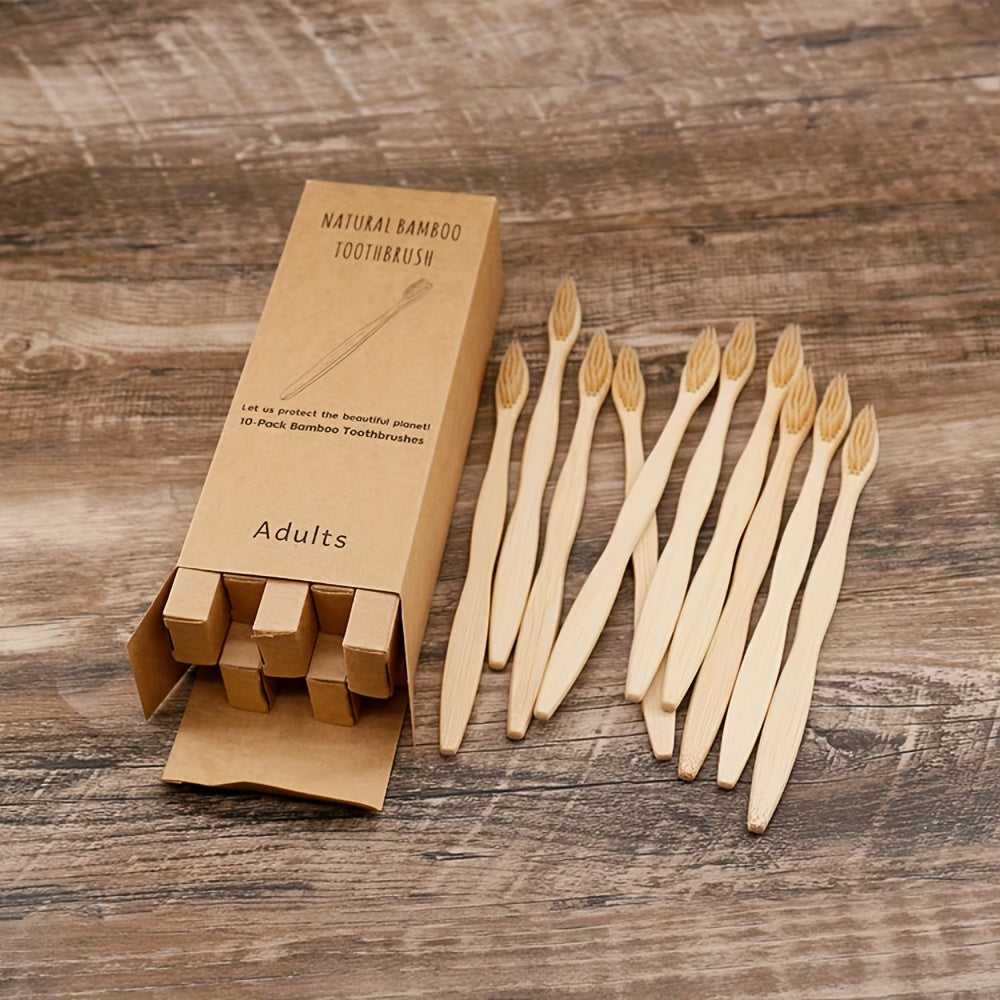 10 Packs Bamboo Toothbrushes for Adults Soft Nylon Bristles Full-Size Head