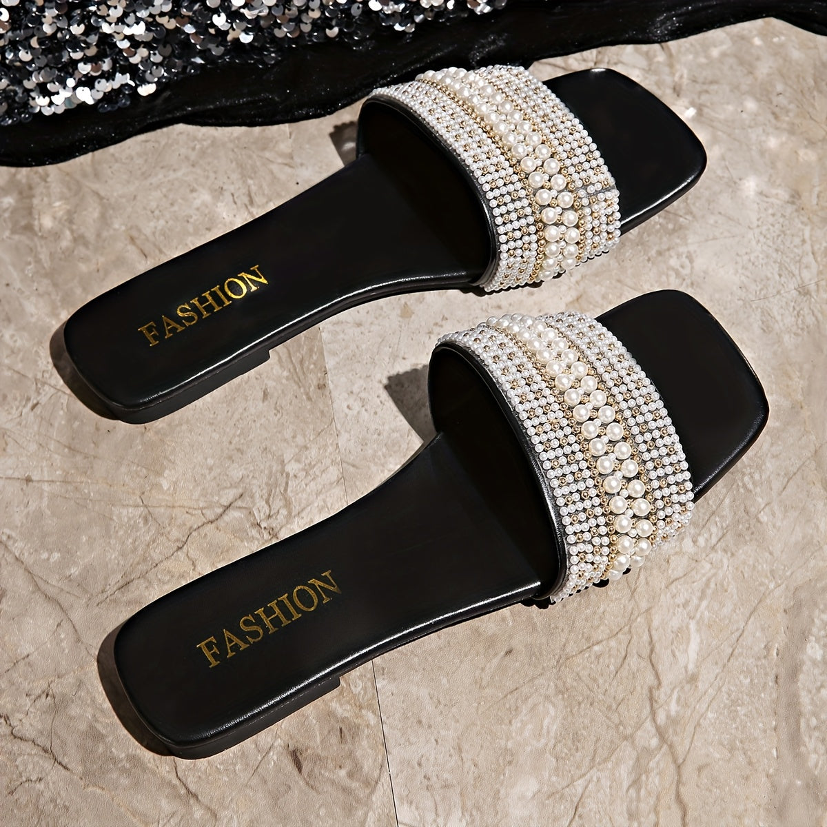 Women's Pearl Rhinestone Decor Indoor Sandals Comfortable All-Season