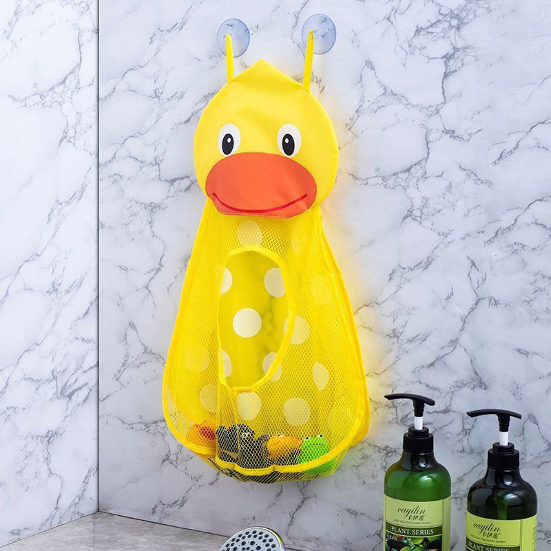 Frog and Duck Hanging Bathroom Storage Bag with Suction Cups Green Yellow Mesh