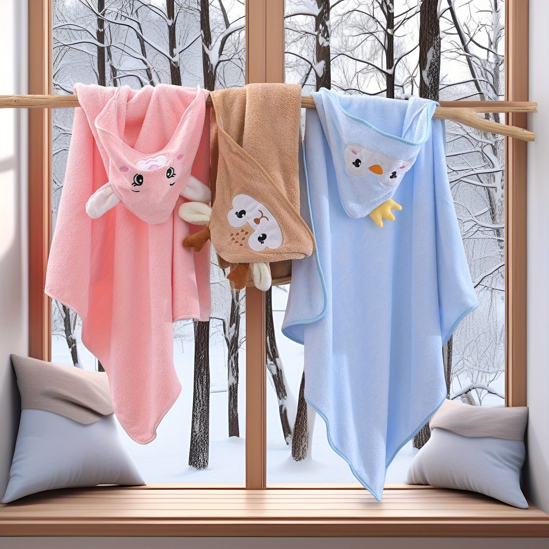 Hooded Bath Towel for Kids Super Absorbent Soft Polyester Animal Pattern 80cm